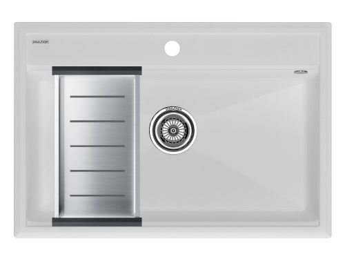 Мойка кухонная Paulmark PM117551-WH+A375-BS 75х51 белый/брашированная нержавеющая сталь